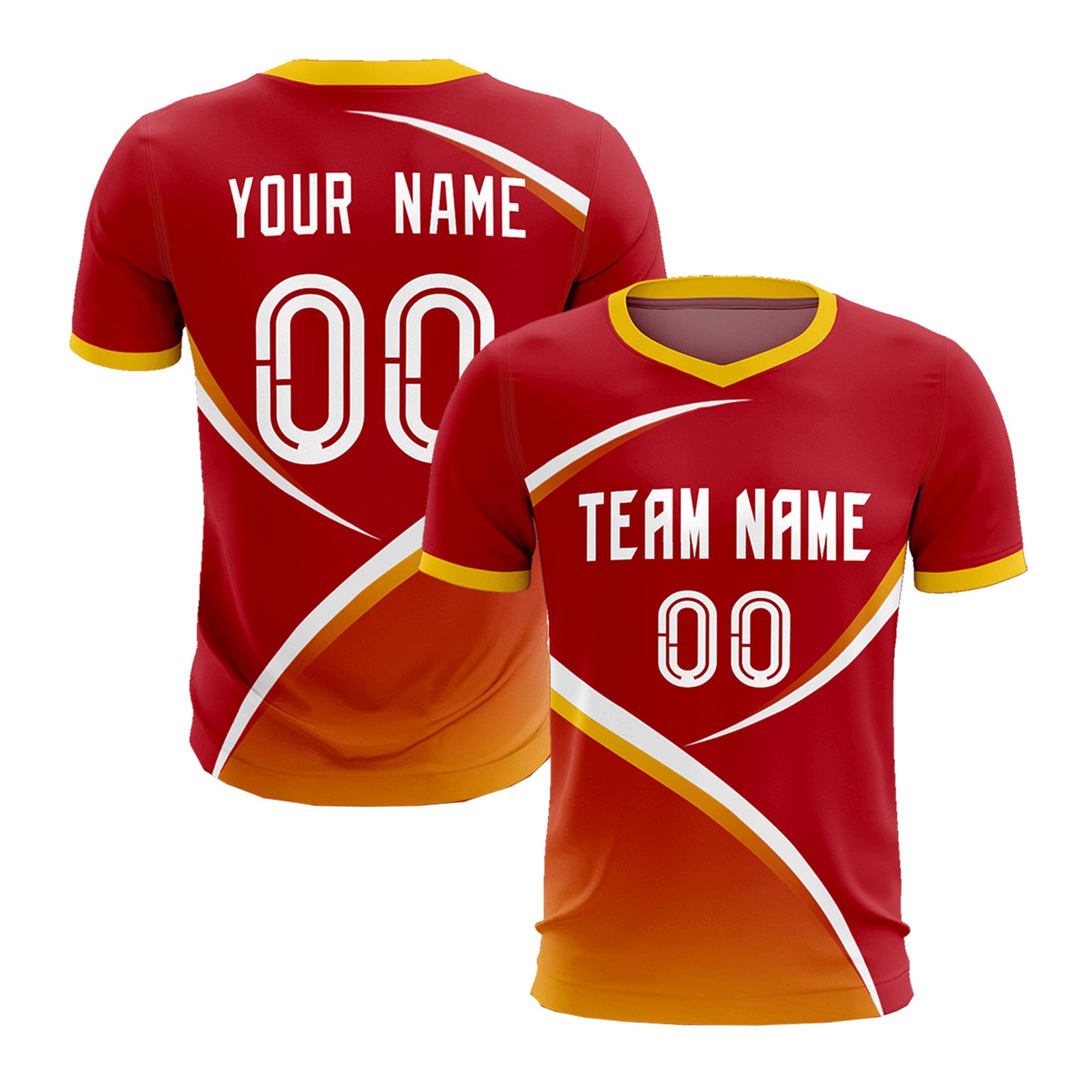 Custom Red Gold Color Block Training Uniform For Men Soccer Sets Jersey