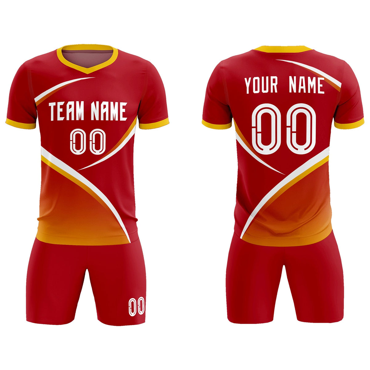 Custom Red Gold Color Block Training Uniform For Men Soccer Sets Jersey