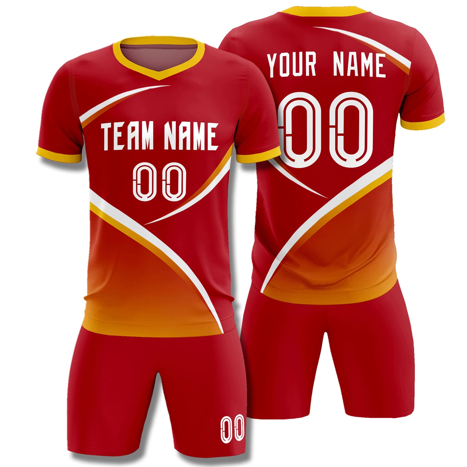 Custom Red Gold Color Block Training Uniform For Men Soccer Sets Jersey