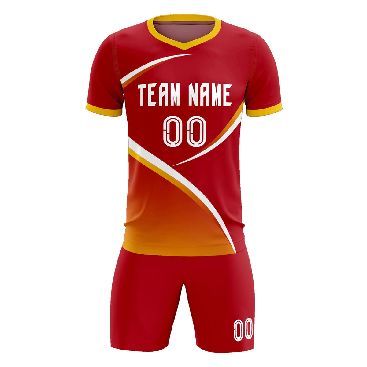 Custom Red Gold Color Block Training Uniform For Men Soccer Sets Jersey