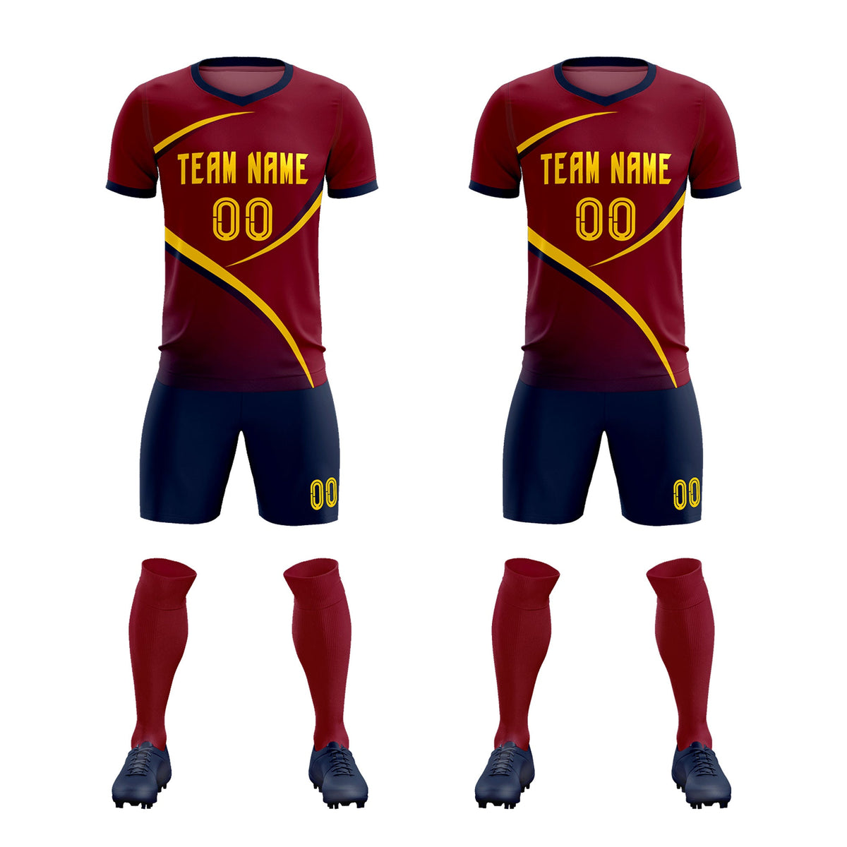 Custom Crimson Navy Color Block Training Uniform For Men Soccer Sets Jersey
