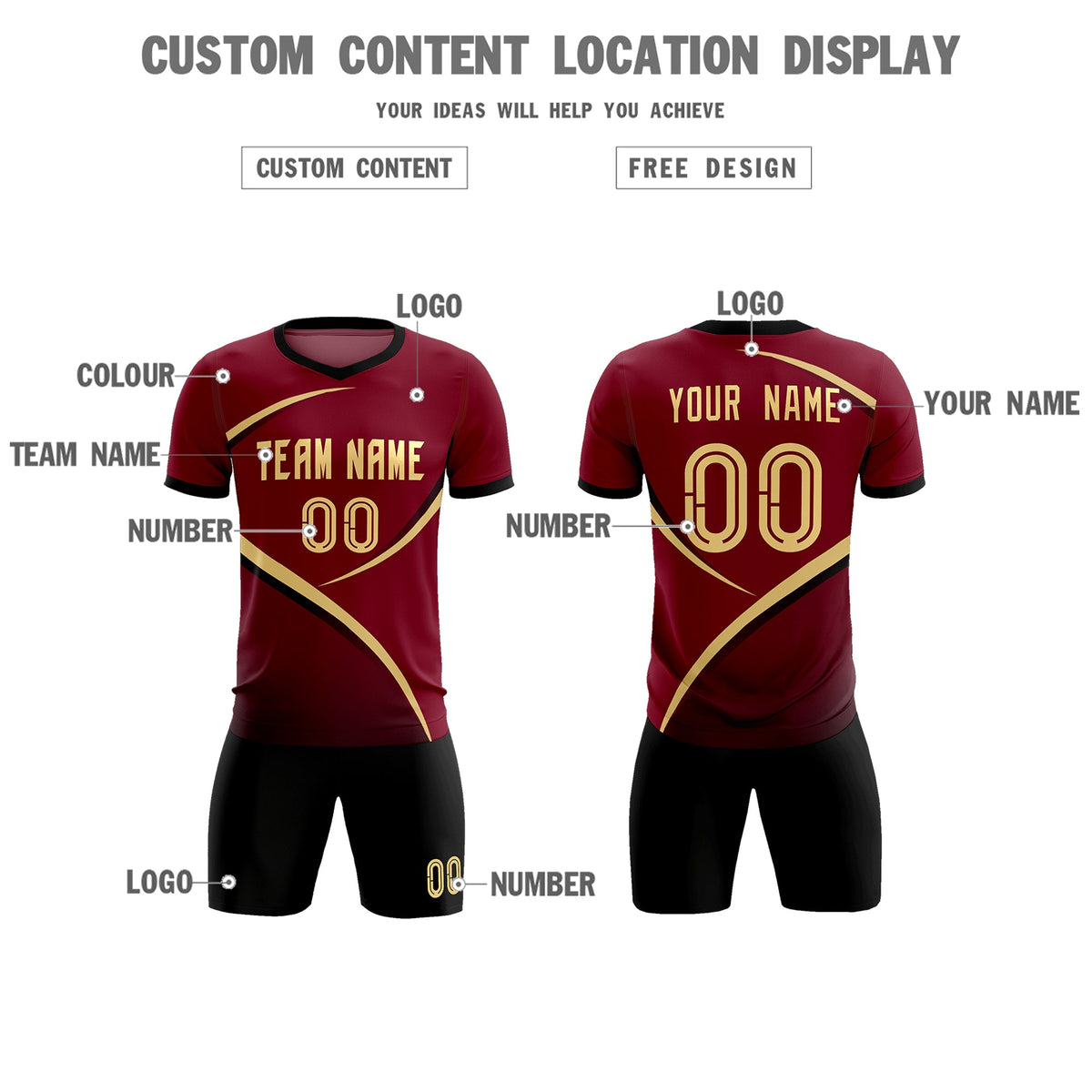 Custom Crimson Black Color Block Training Uniform For Men Soccer Sets Jersey
