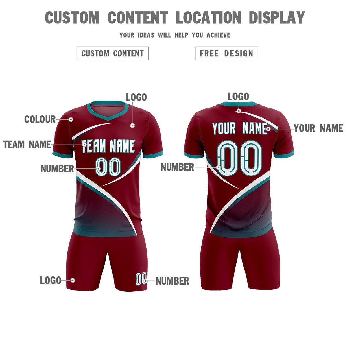 Custom Crimson Aqua Color Block Training Uniform For Men Soccer Sets Jersey