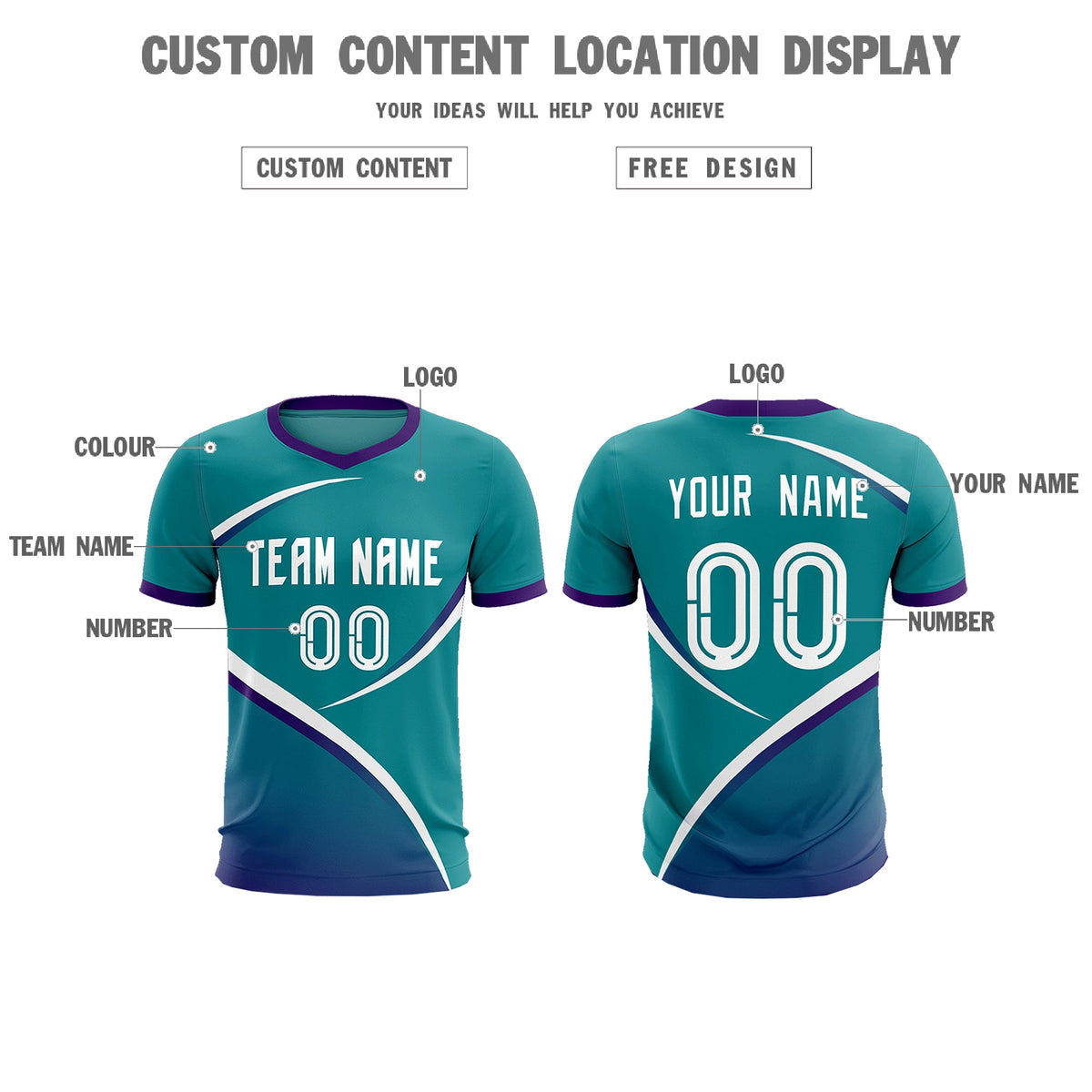 Custom Aqua Purple Color Block Training Uniform For Men Soccer Sets Jersey