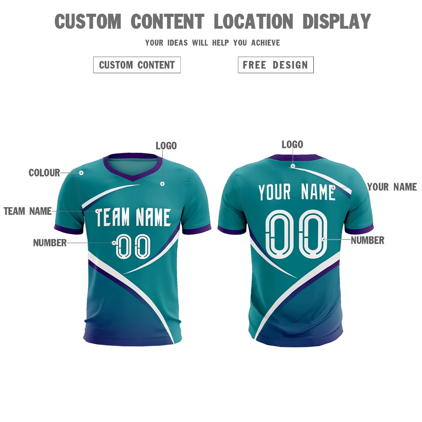 Custom Aqua Purple Color Block Training Uniform For Men Soccer Sets Jersey