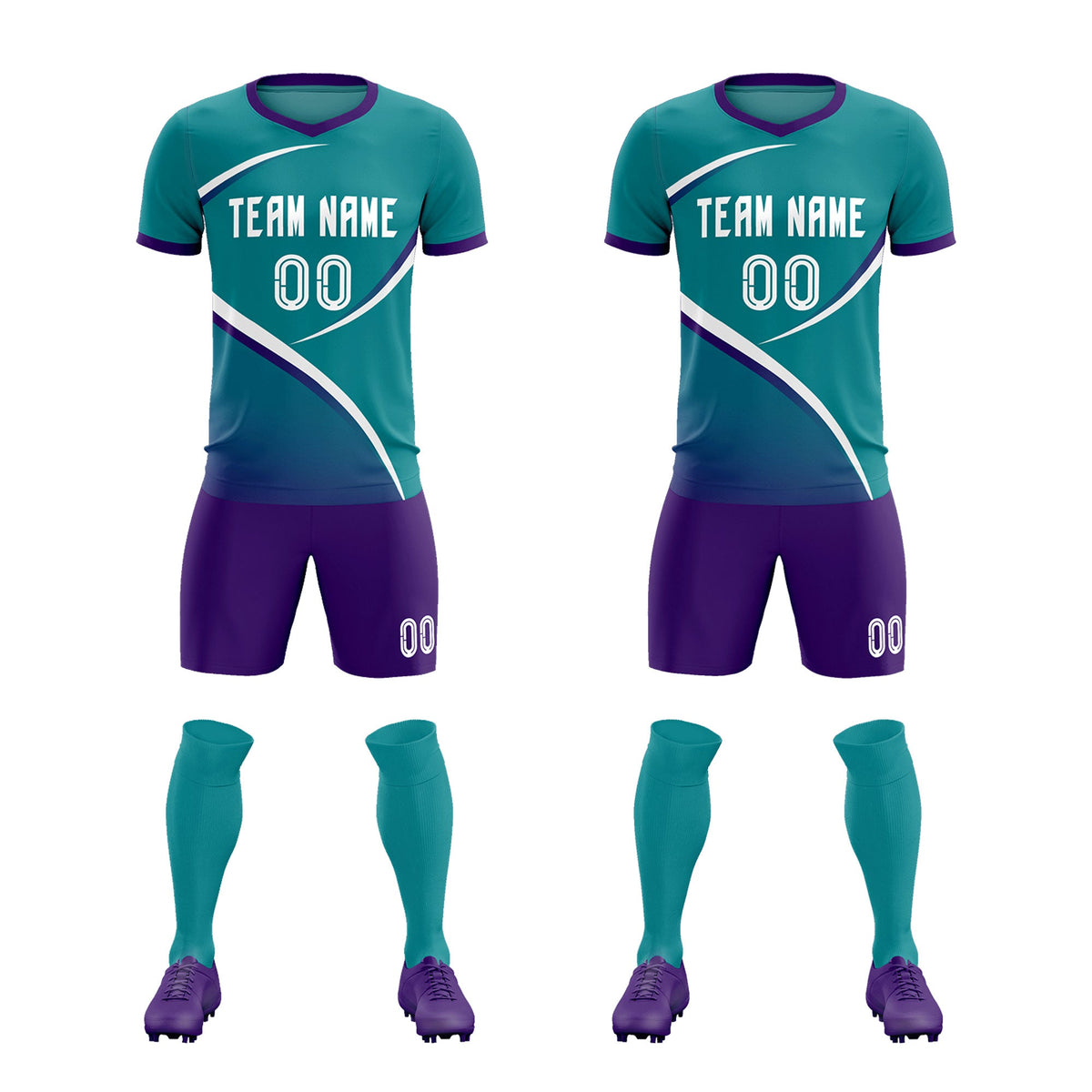 Custom Aqua Purple Color Block Training Uniform For Men Soccer Sets Jersey