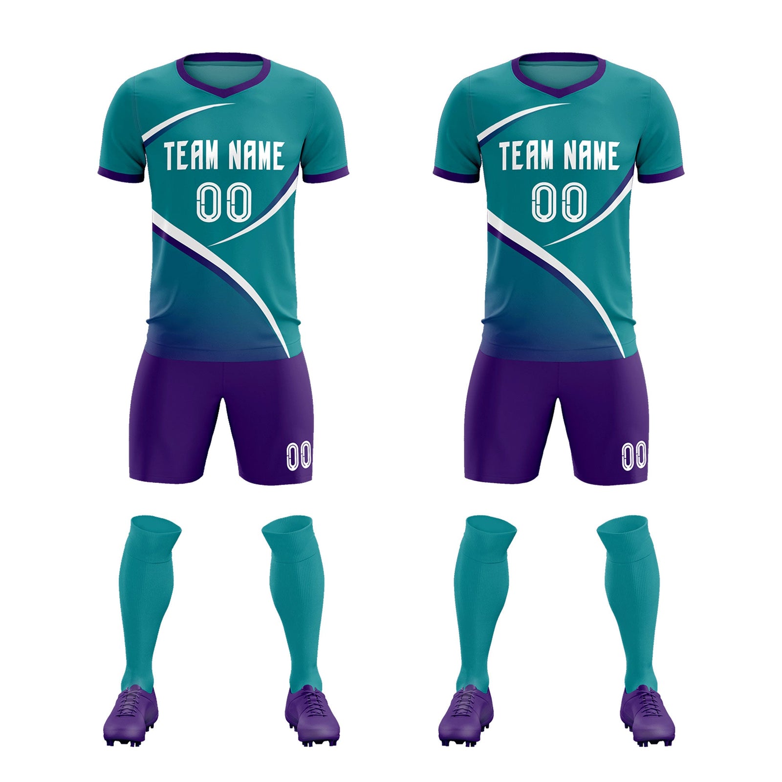 Custom Aqua Purple Color Block Training Uniform For Men Soccer Sets Jersey