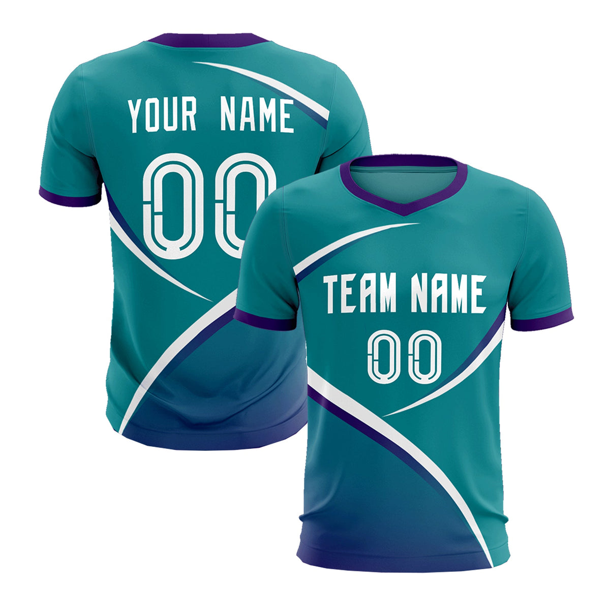 Custom Aqua Purple Color Block Training Uniform For Men Soccer Sets Jersey