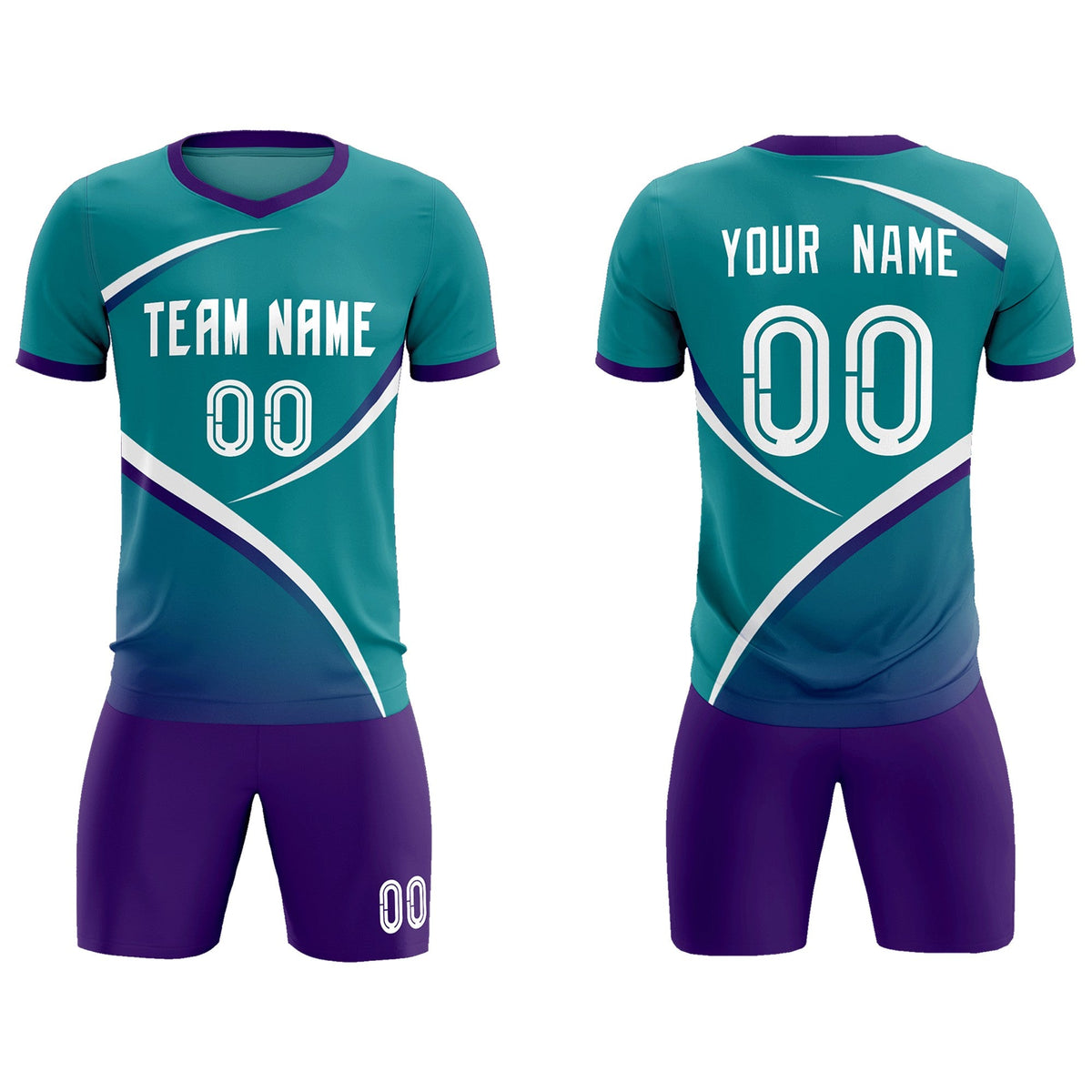 Custom Aqua Purple Color Block Training Uniform For Men Soccer Sets Jersey
