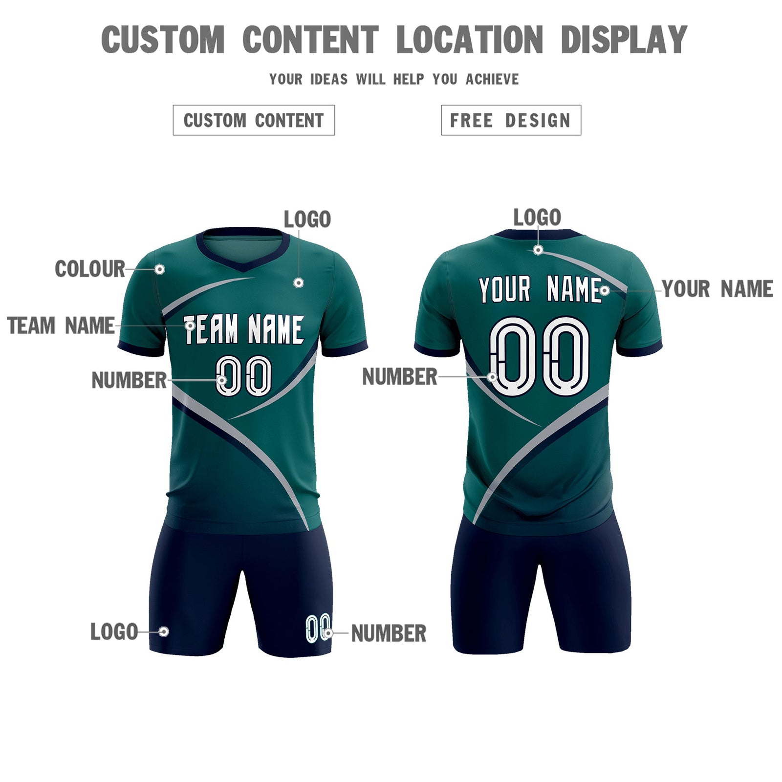 Custom Aqua Navy Color Block Training Uniform For Men Soccer Sets Jersey
