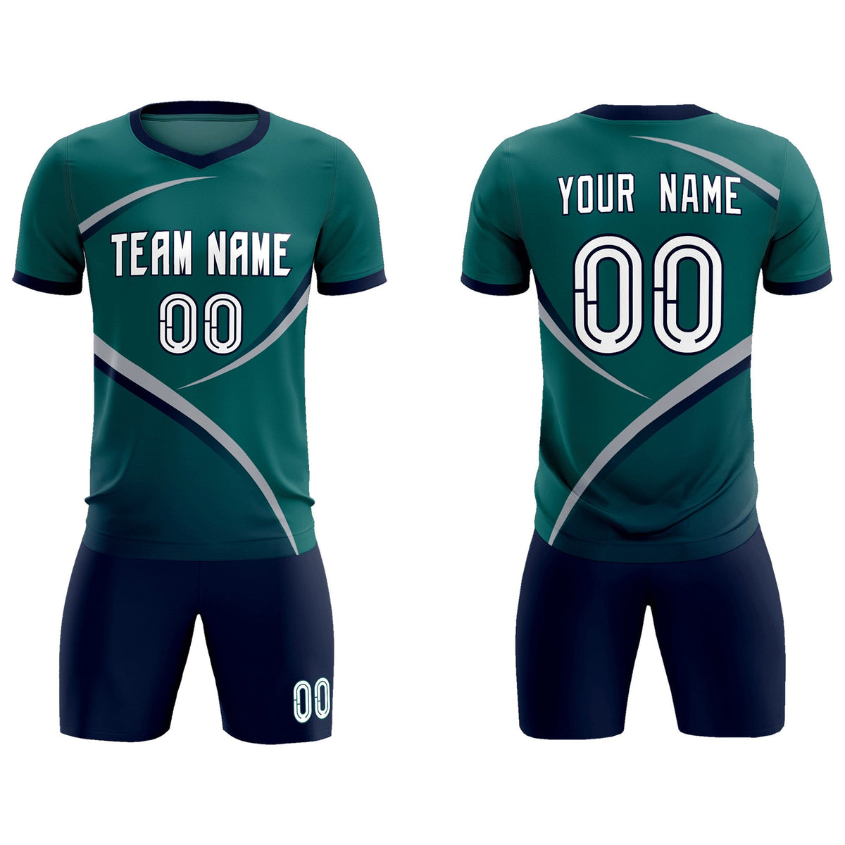Custom Aqua Navy Color Block Training Uniform For Men Soccer Sets Jersey