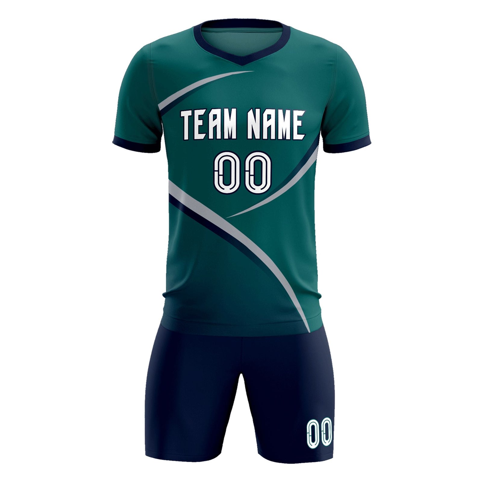 Custom Aqua Navy Color Block Training Uniform For Men Soccer Sets Jersey
