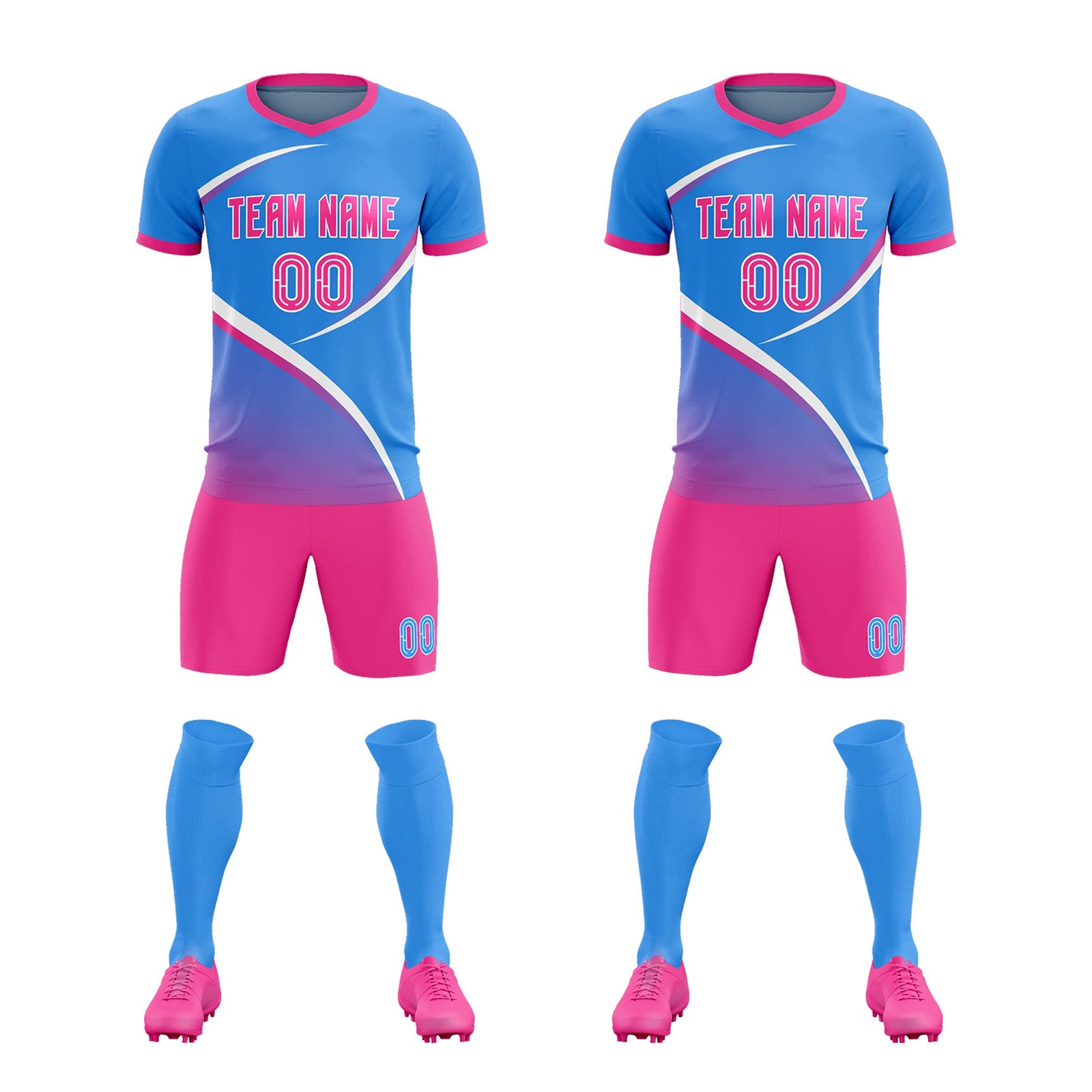 Custom Powder Blue Pink Color Block Training Uniform For Men Soccer Sets Jersey