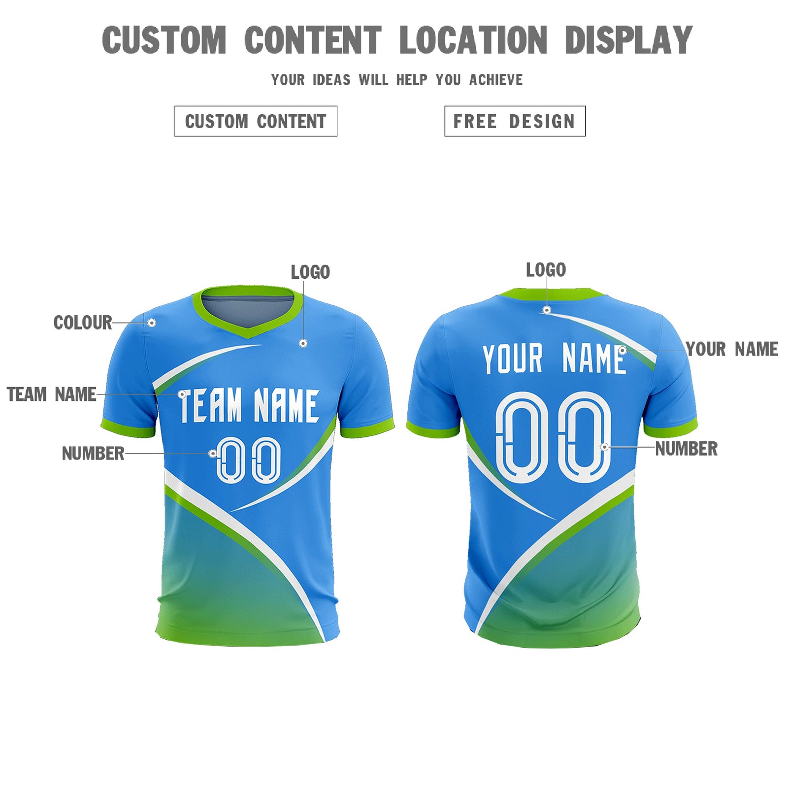 Custom Powder Blue Neon Green Color Block Training Uniform For Men Soccer Sets Jersey