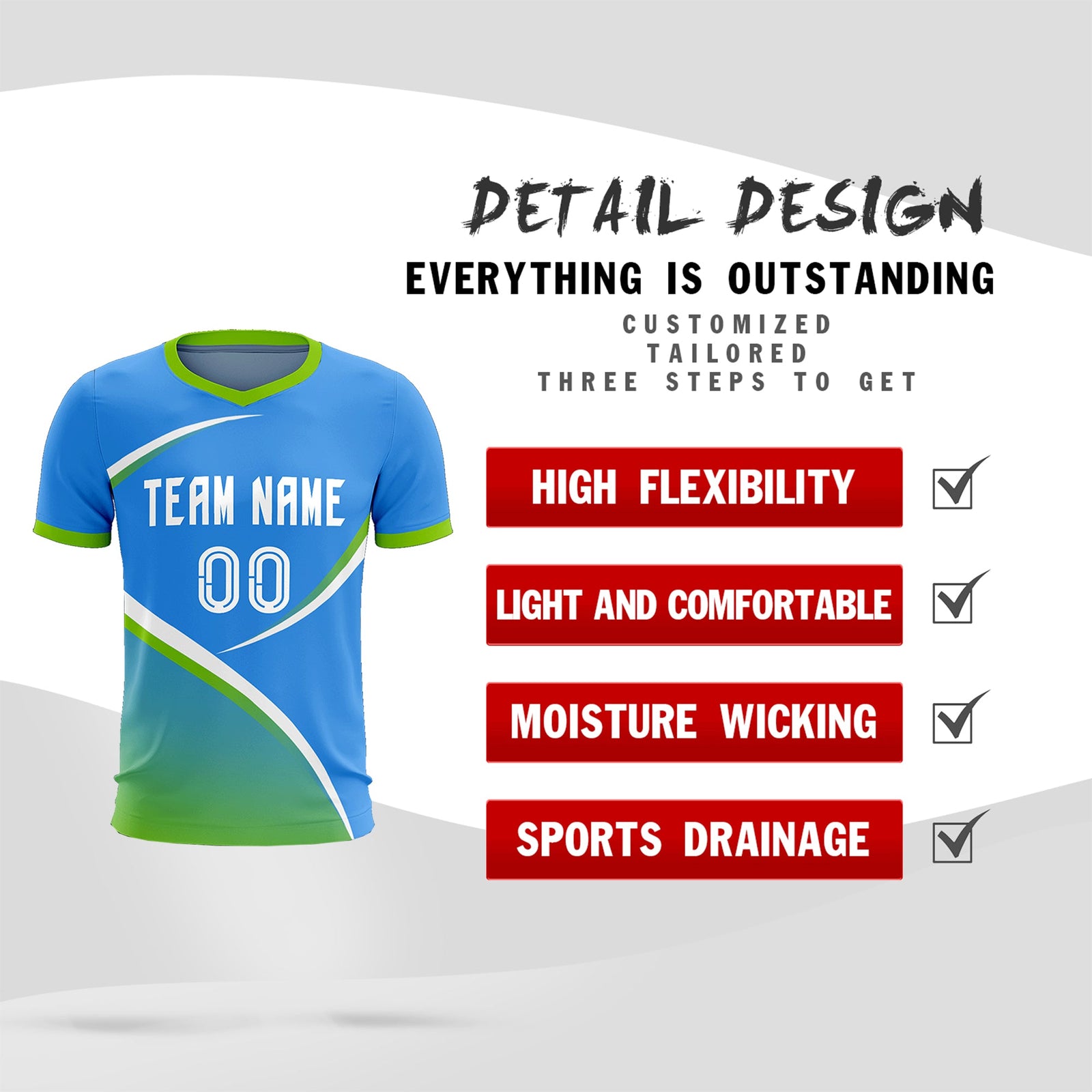 Custom Powder Blue Neon Green Color Block Training Uniform For Men Soccer Sets Jersey