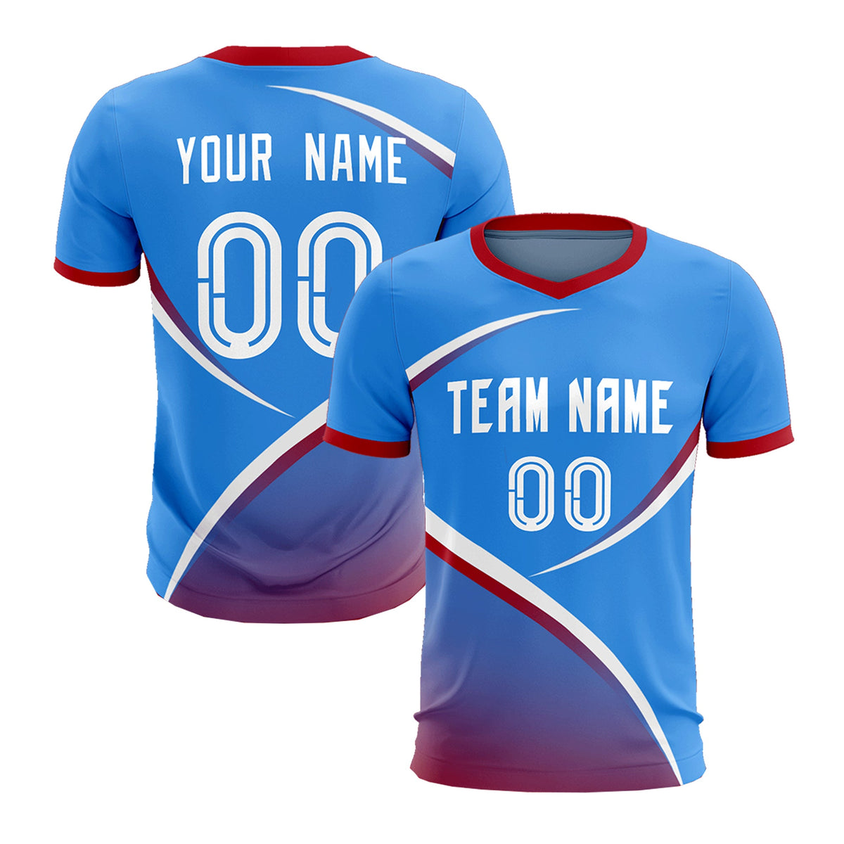Custom Powder Blue Red Color Block Training Uniform For Men Soccer Sets Jersey