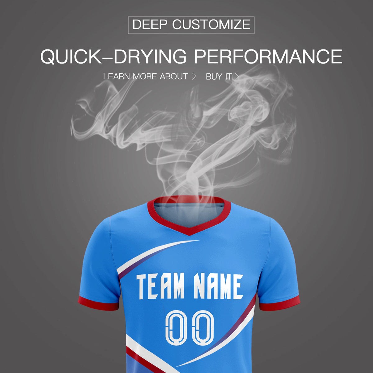 Custom Powder Blue Red Color Block Training Uniform For Men Soccer Sets Jersey