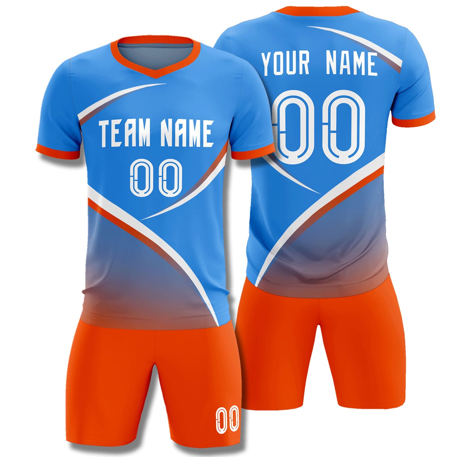 Custom Powder Blue Orange Color Block Training Uniform For Men Soccer Sets Jersey