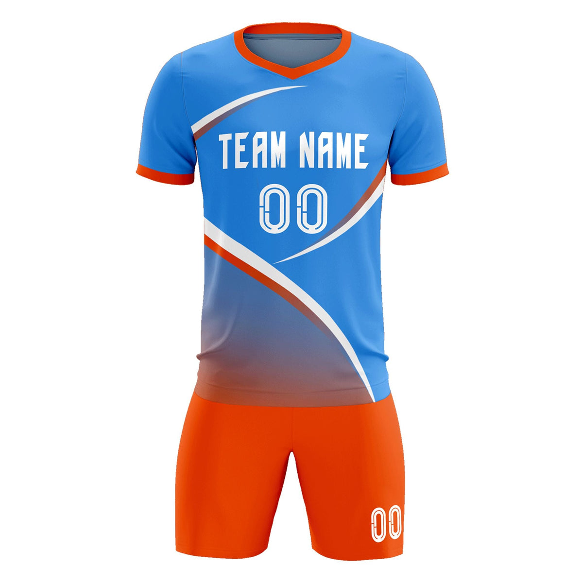 Custom Powder Blue Orange Color Block Training Uniform For Men Soccer Sets Jersey