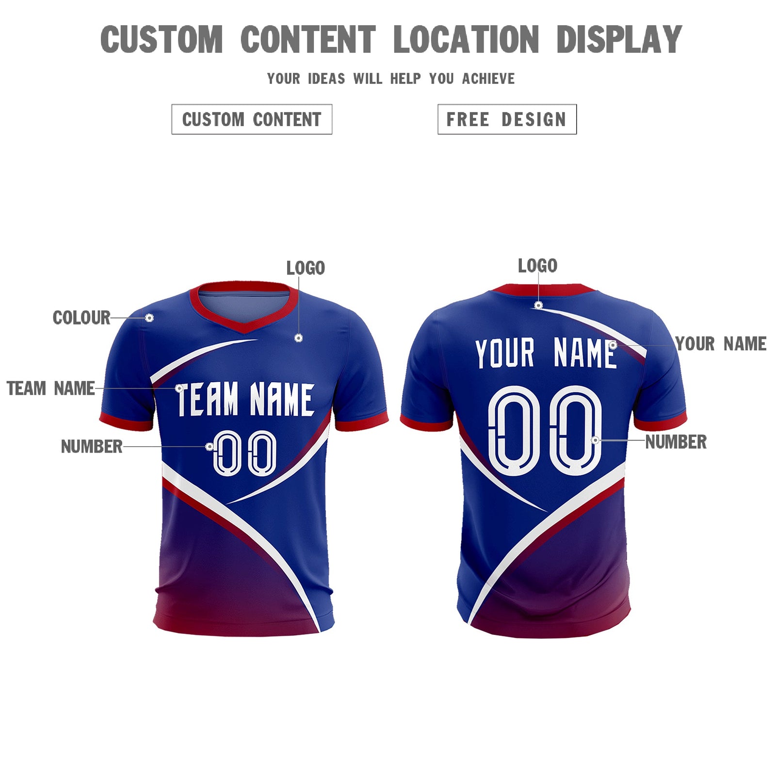 Custom Royal Red Color Block Training Uniform For Men Soccer Sets Jersey