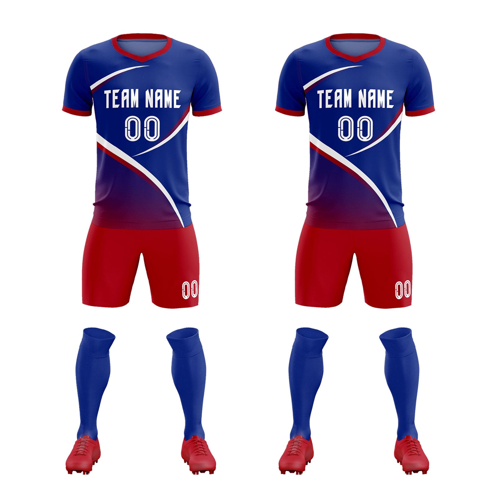 Custom Royal Red Color Block Training Uniform For Men Soccer Sets Jersey