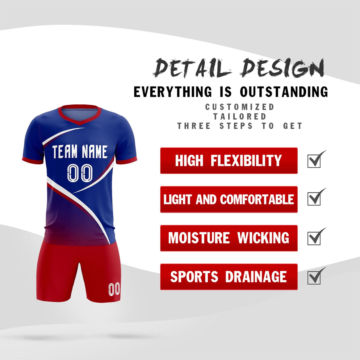 Custom Royal Red Color Block Training Uniform For Men Soccer Sets Jersey