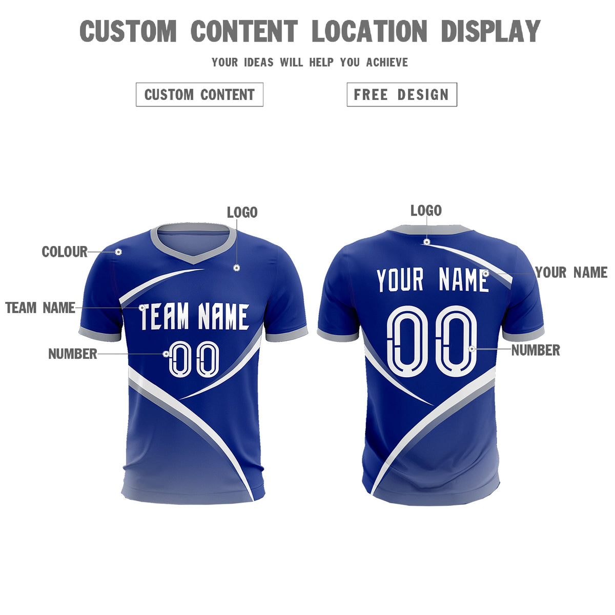Custom Royal Gray Color Block Training Uniform For Men Soccer Sets Jersey