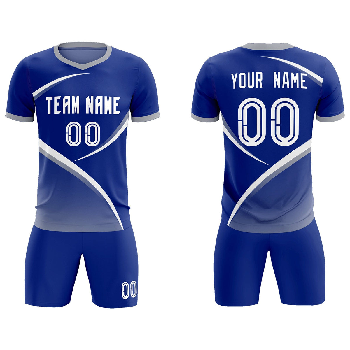 Custom Royal Gray Color Block Training Uniform For Men Soccer Sets Jersey