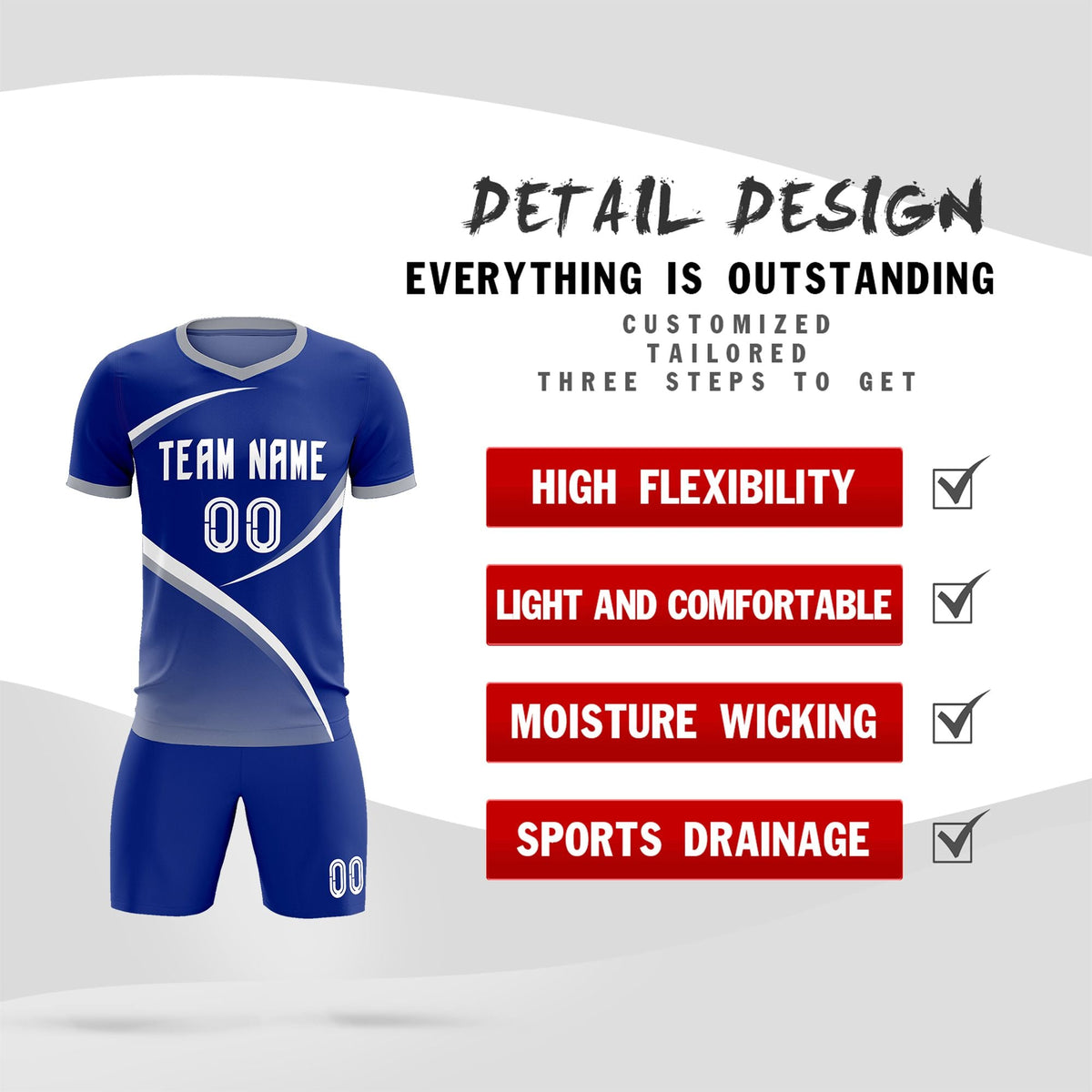 Custom Royal Gray Color Block Training Uniform For Men Soccer Sets Jersey