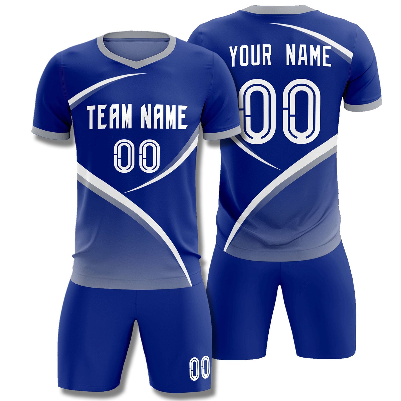 Custom Royal Gray Color Block Training Uniform For Men Soccer Sets Jersey