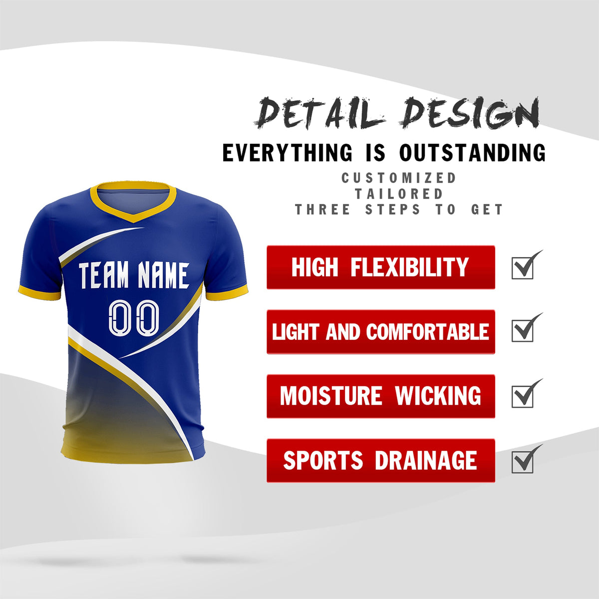 Custom Royal Gold Color Block Training Uniform For Men Soccer Sets Jersey