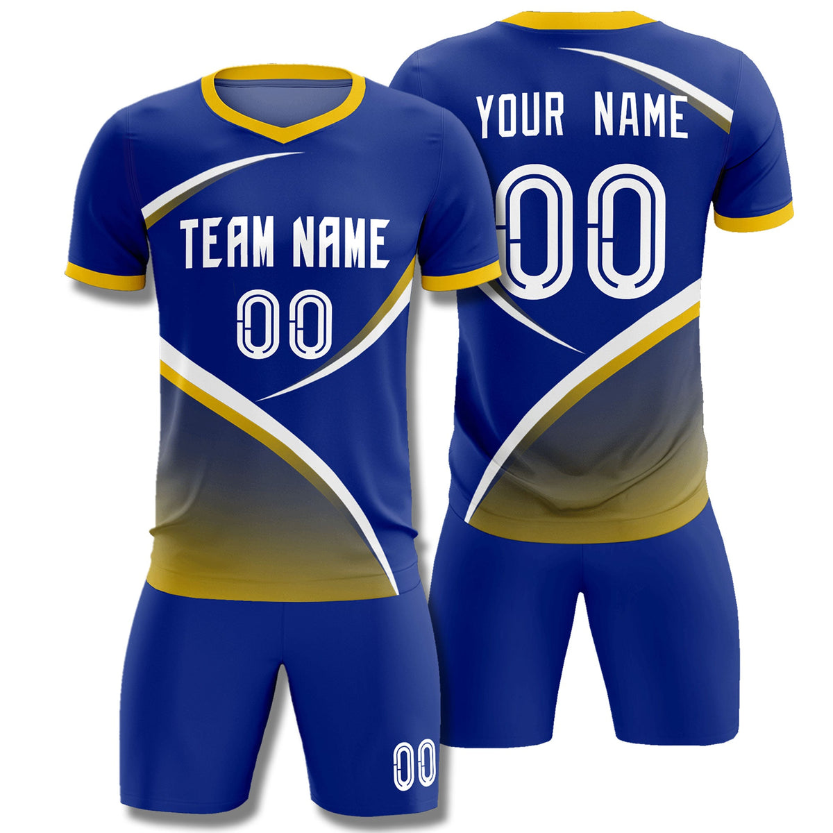 Custom Royal Gold Color Block Training Uniform For Men Soccer Sets Jersey
