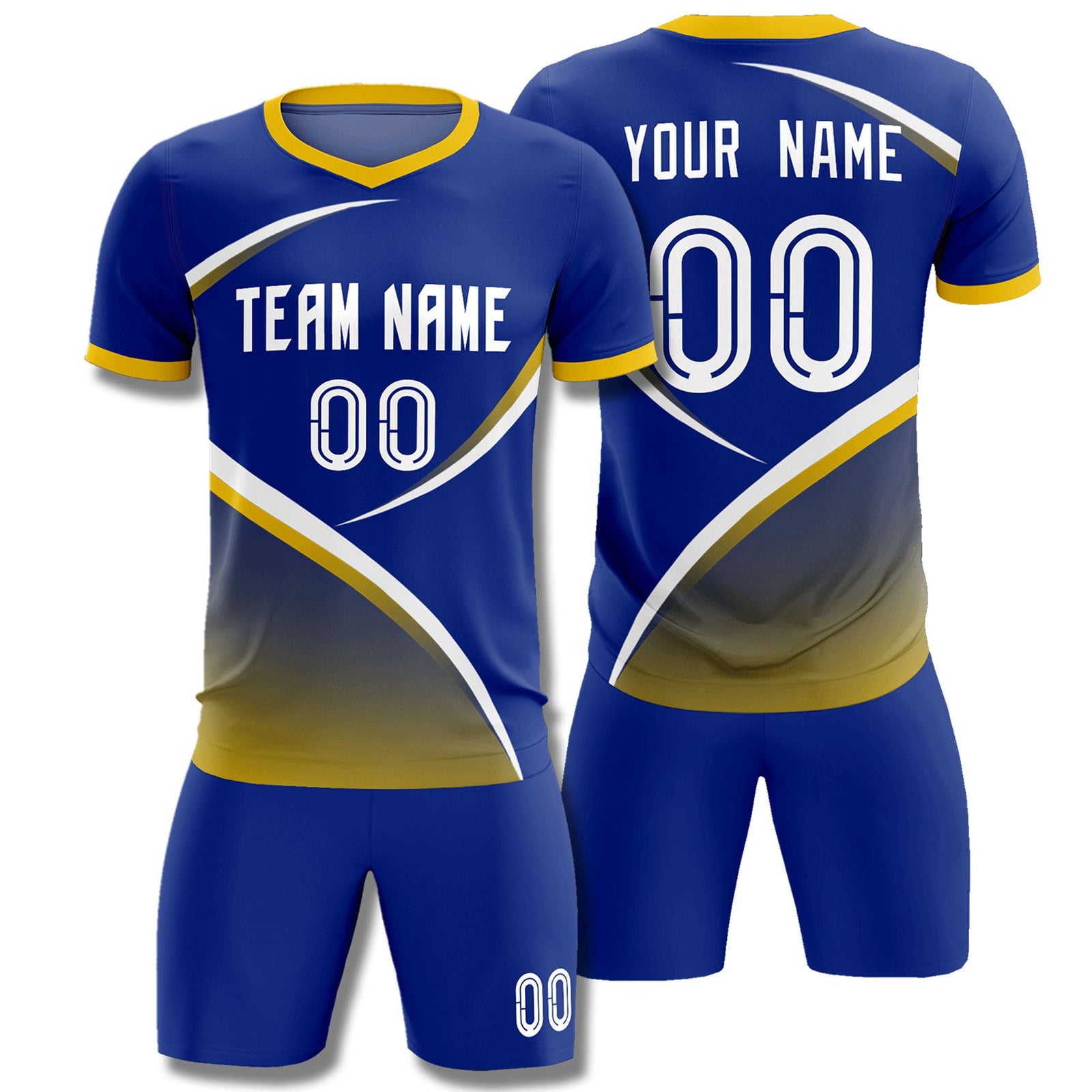 Custom Royal Gold Color Block Training Uniform For Men Soccer Sets Jersey