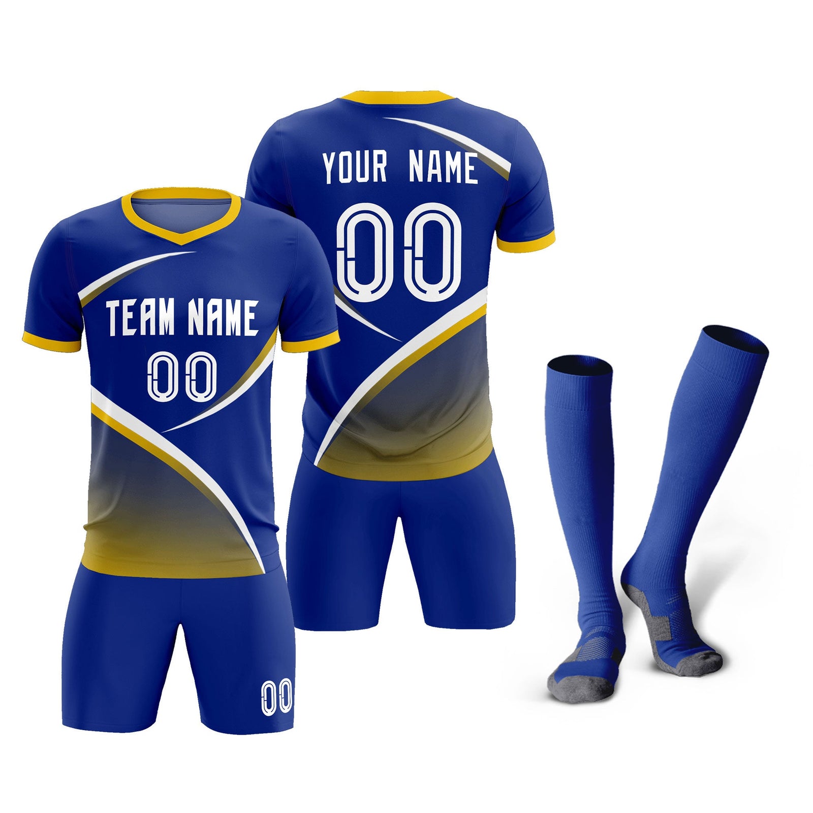 Custom Royal Gold Color Block Training Uniform For Men Soccer Sets Jersey
