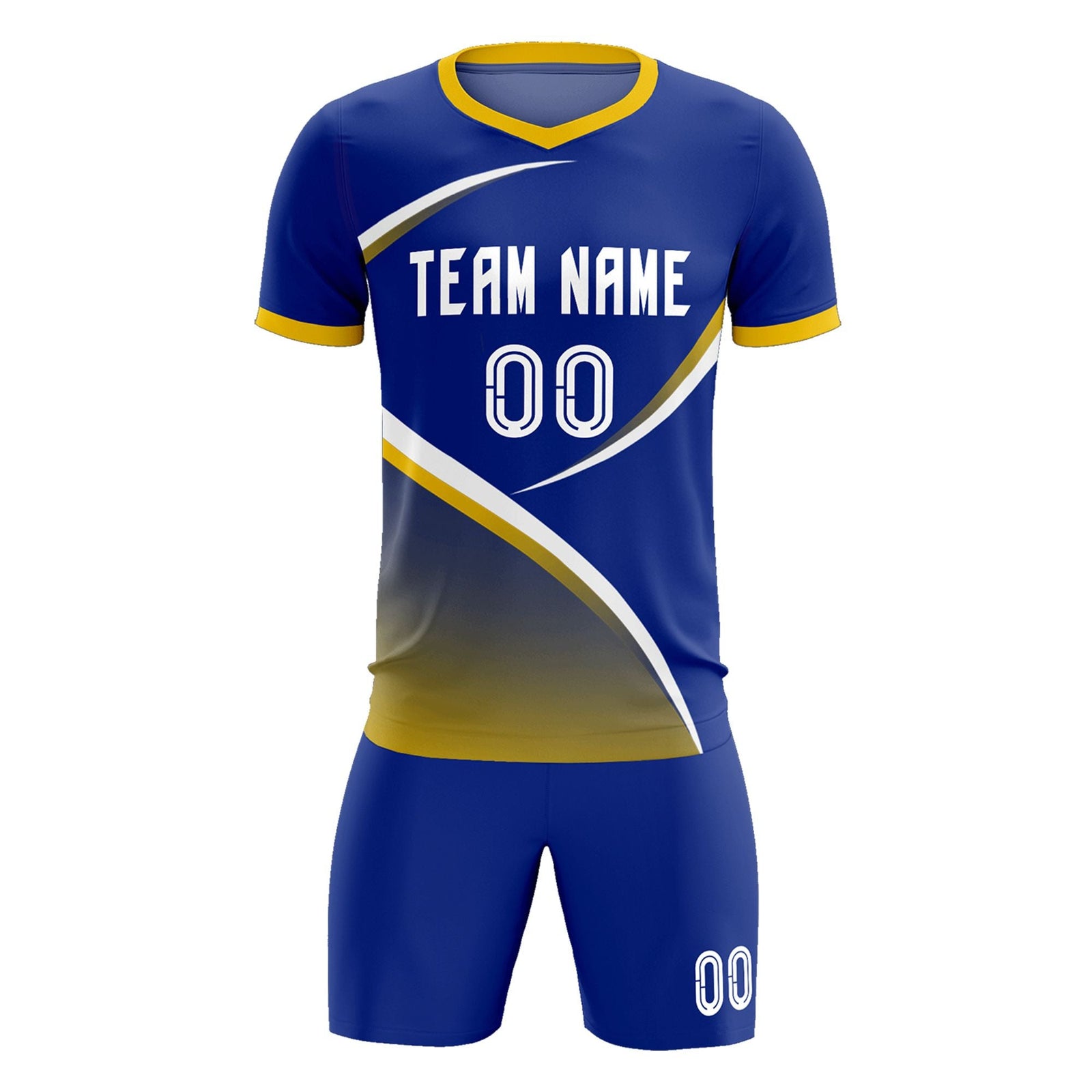 Custom Royal Gold Color Block Training Uniform For Men Soccer Sets Jersey