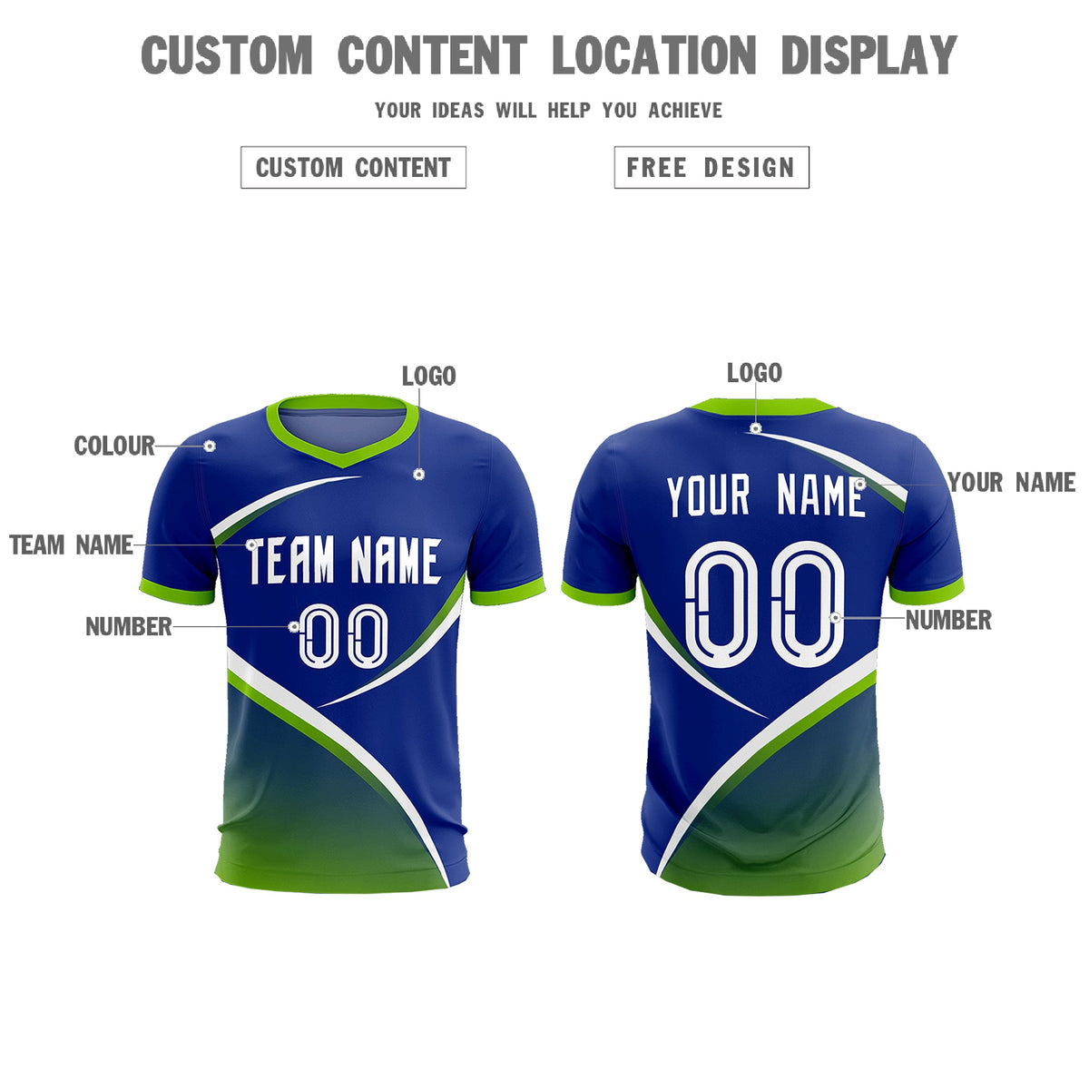 Custom Royal Neon Green Color Block Training Uniform For Men Soccer Sets Jersey