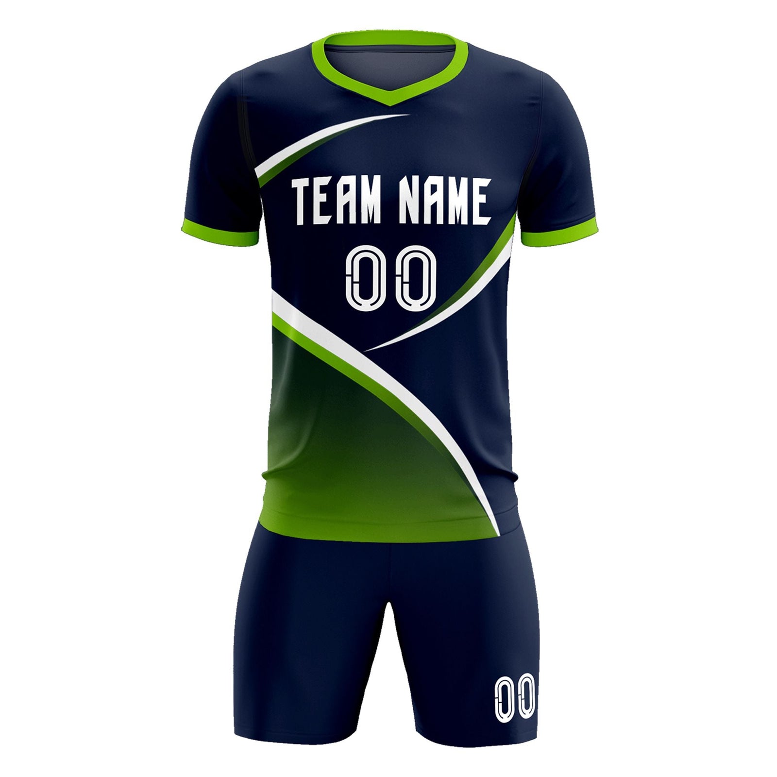 Custom Navy Neon Green Color Block Training Uniform For Men Soccer Sets Jersey