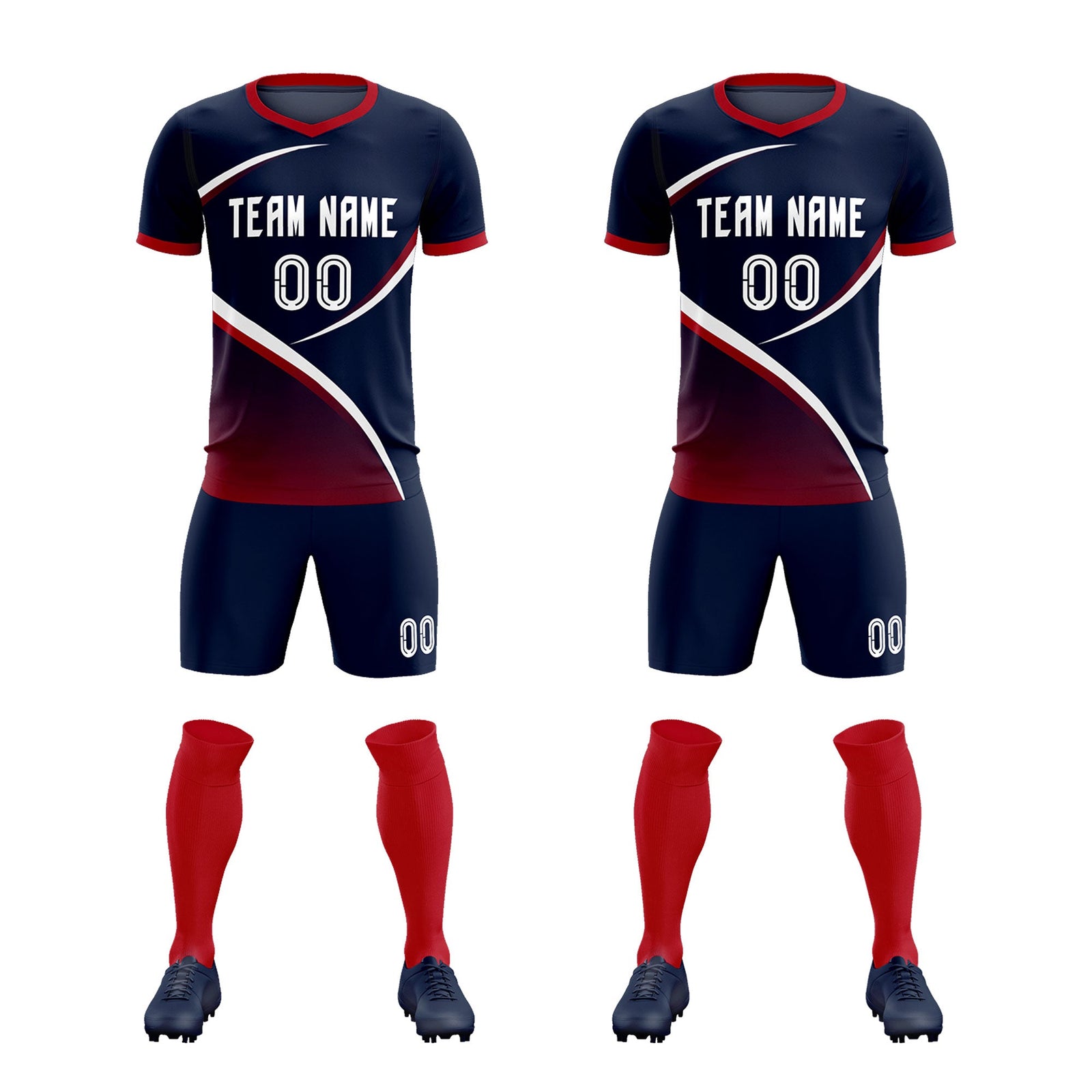 Custom Navy Red Color Block Training Uniform For Men Soccer Sets Jersey