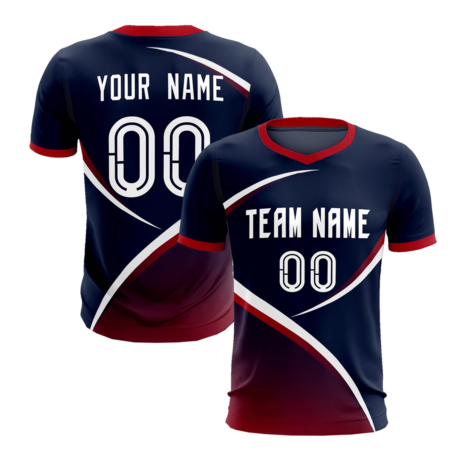 Custom Navy Red Color Block Training Uniform For Men Soccer Sets Jersey