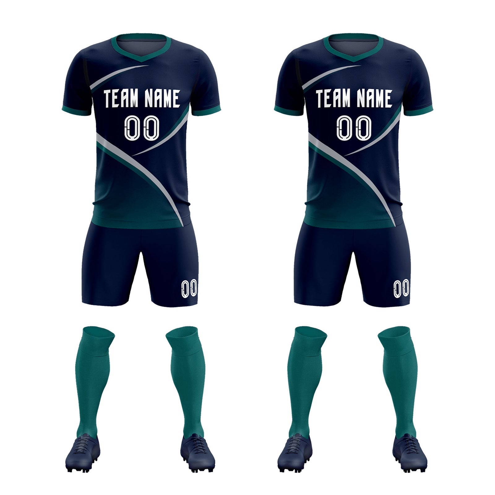 Custom Navy Aqua Color Block Training Uniform For Men Soccer Sets Jersey