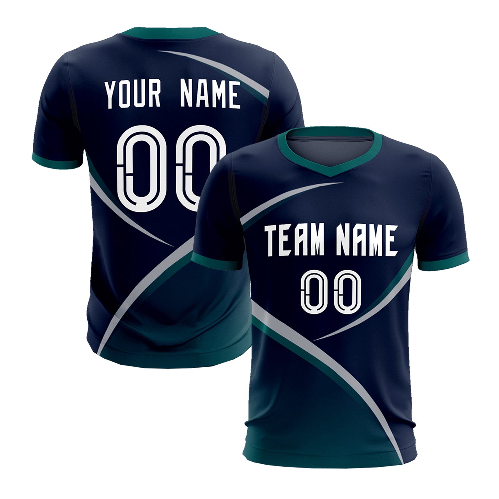 Custom Navy Aqua Color Block Training Uniform For Men Soccer Sets Jersey