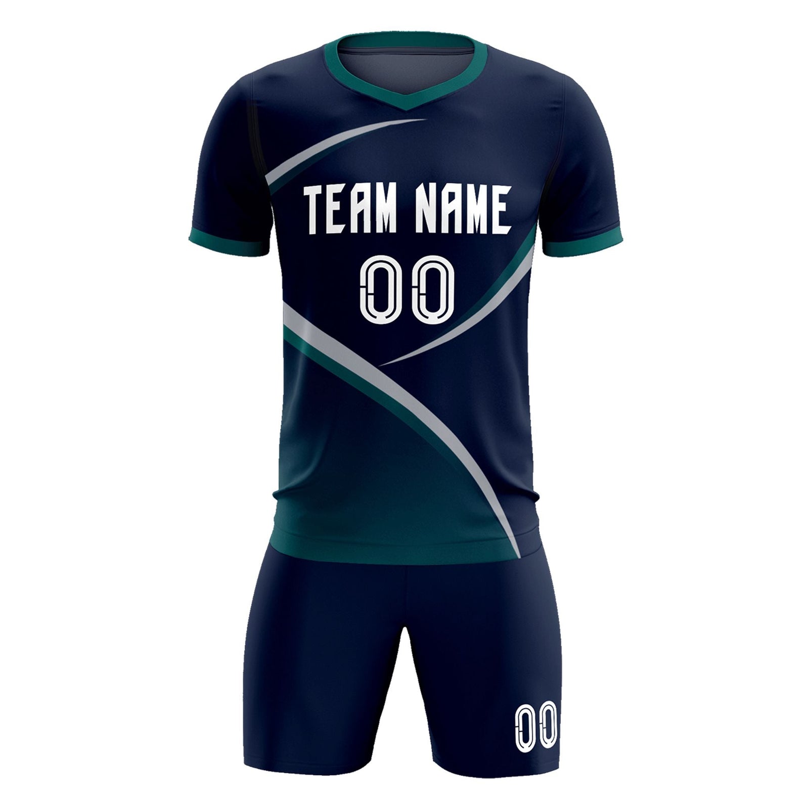 Custom Navy Aqua Color Block Training Uniform For Men Soccer Sets Jersey