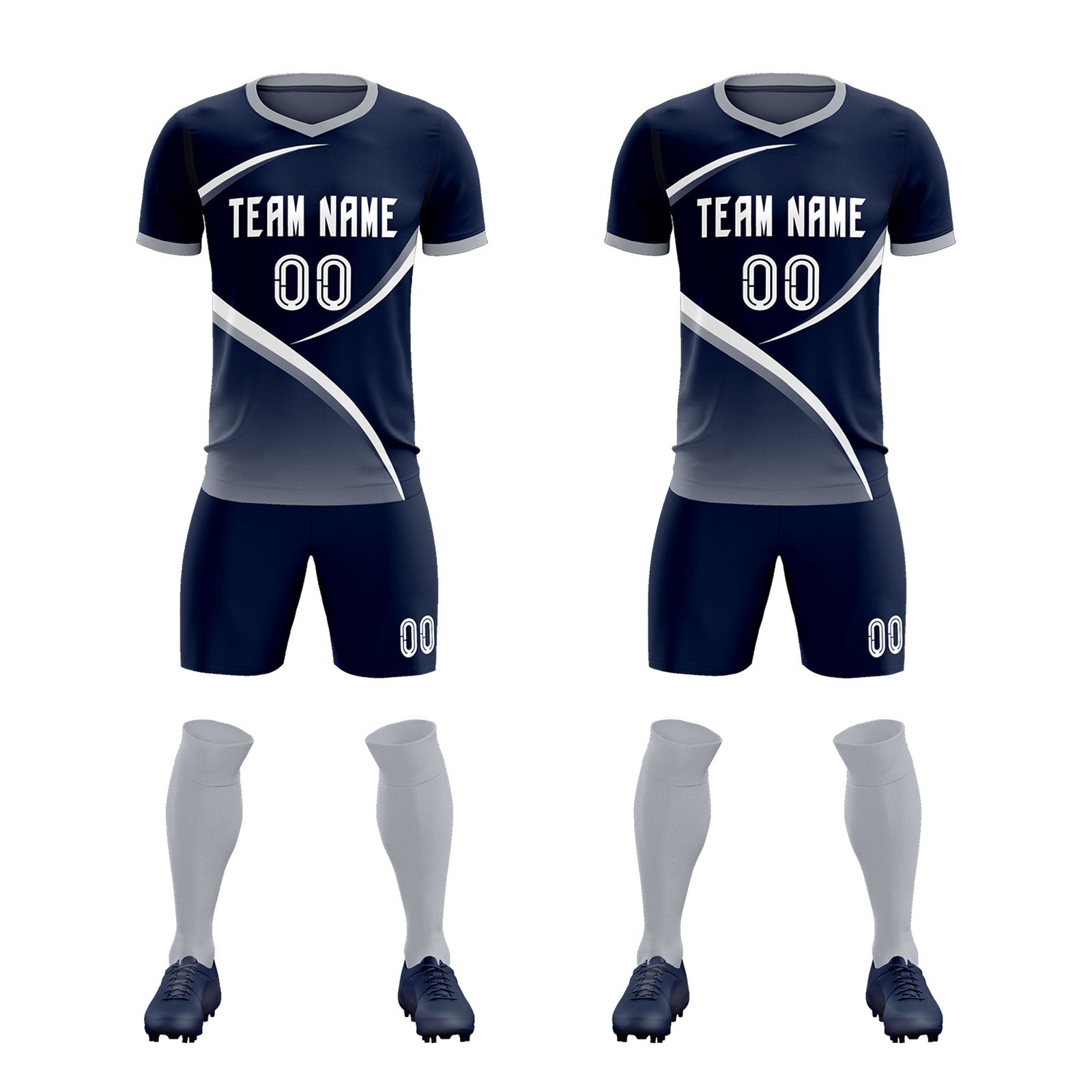 Custom Navy Gray Color Block Training Uniform For Men Soccer Sets Jersey