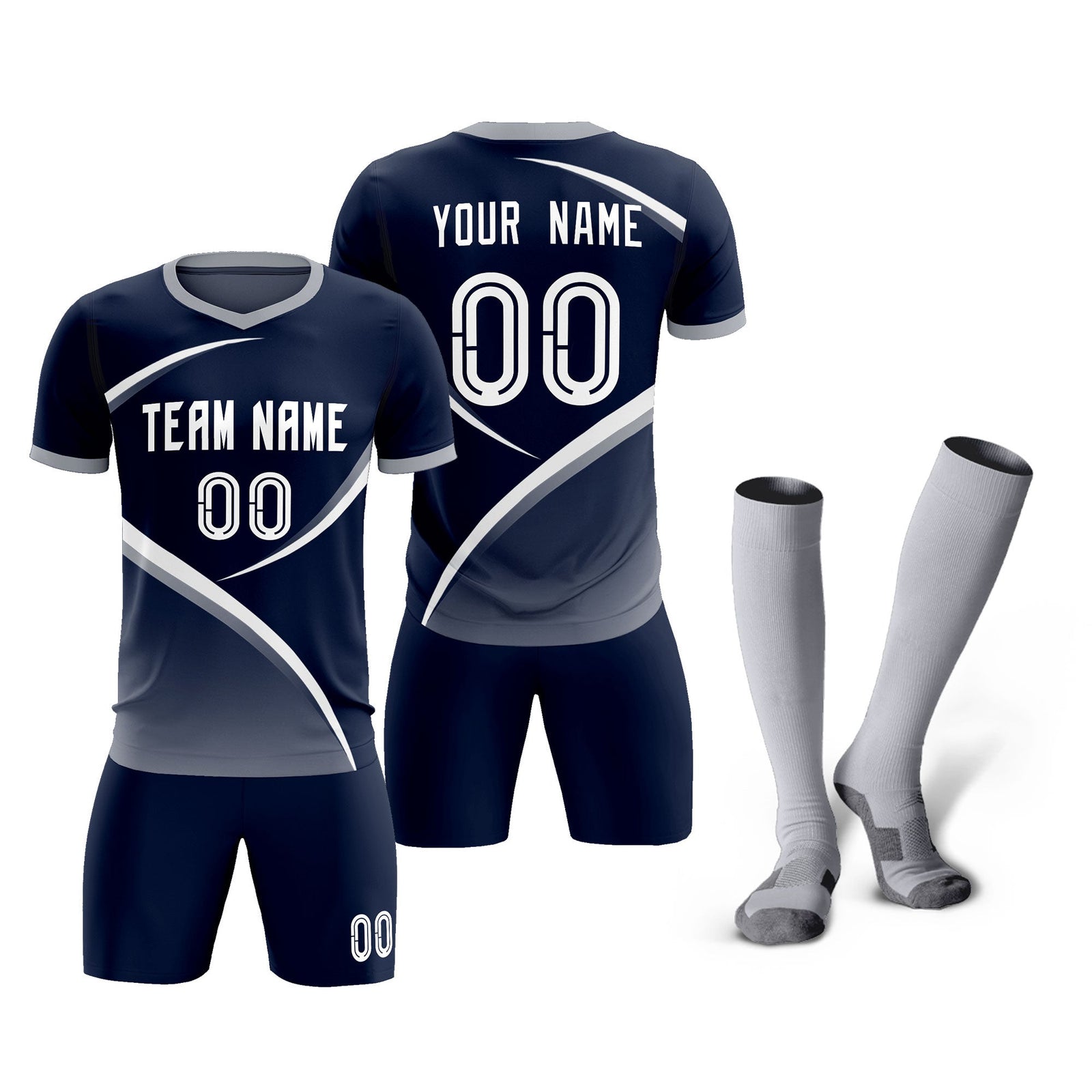 Custom Navy Gray Color Block Training Uniform For Men Soccer Sets Jersey