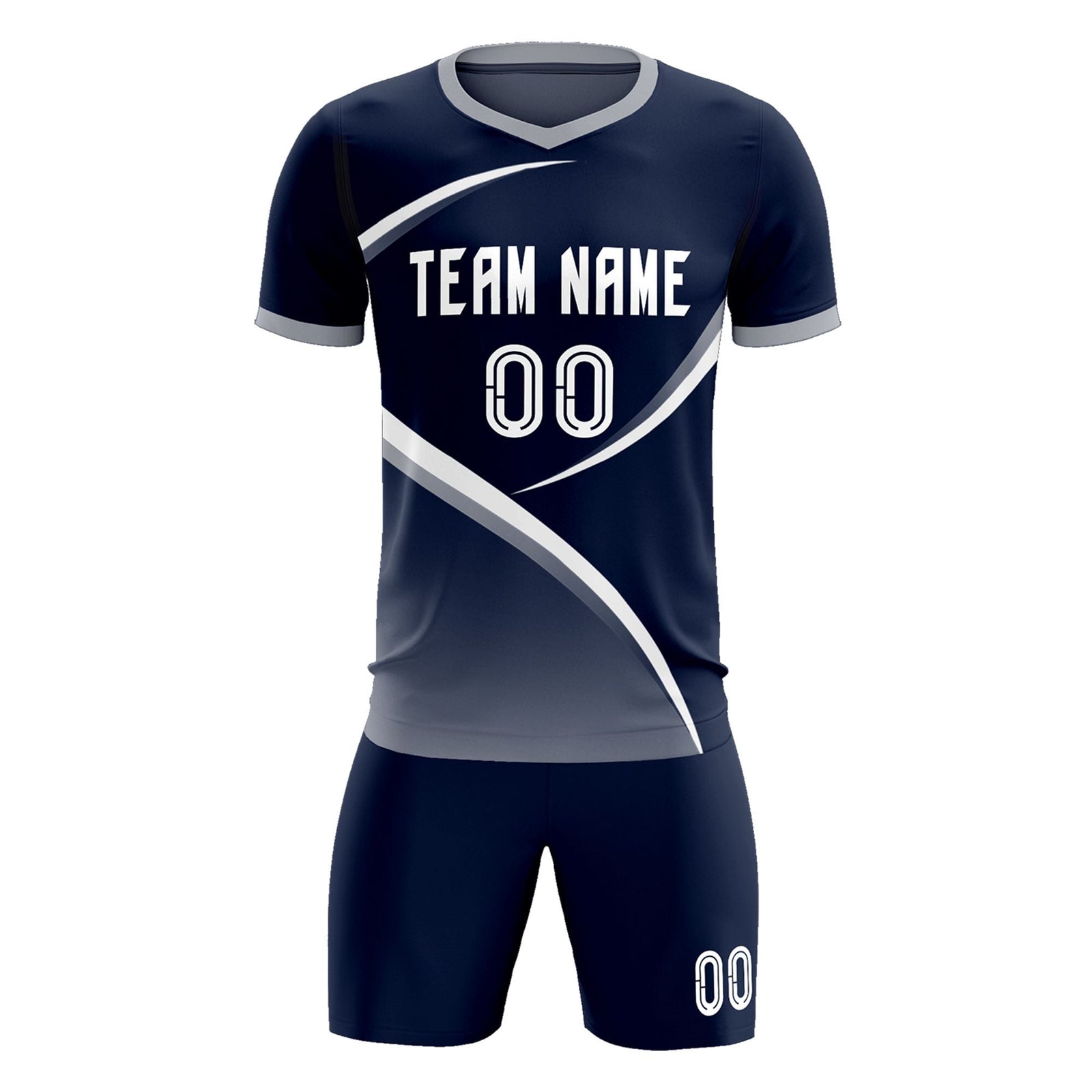 Custom Navy Gray Color Block Training Uniform For Men Soccer Sets Jersey