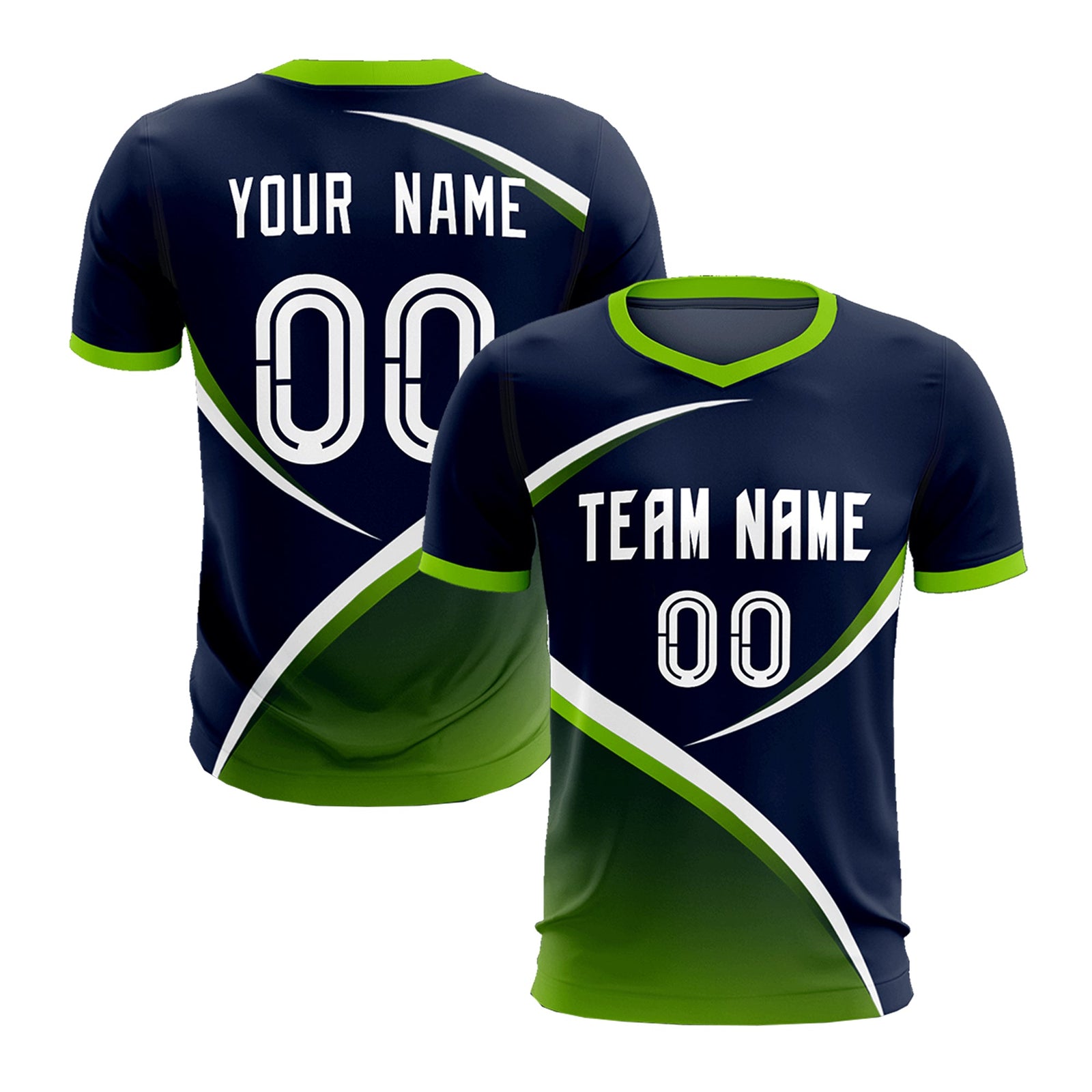 Custom Navy Neon Green Color Block Training Uniform For Men Soccer Sets Jersey