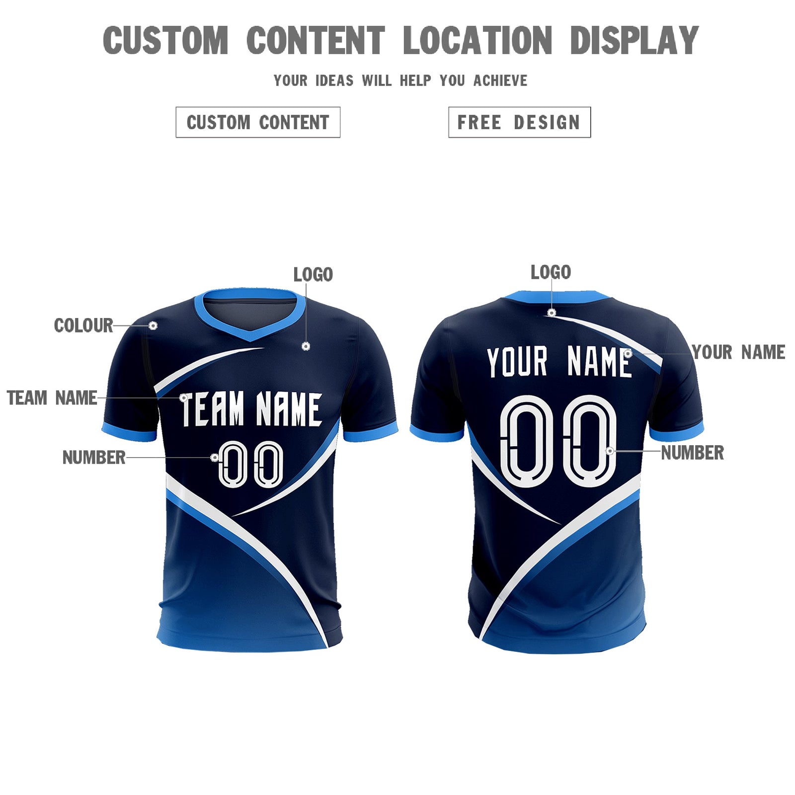 Custom Navy Powder Blue Color Block Training Uniform For Men Soccer Sets Jersey