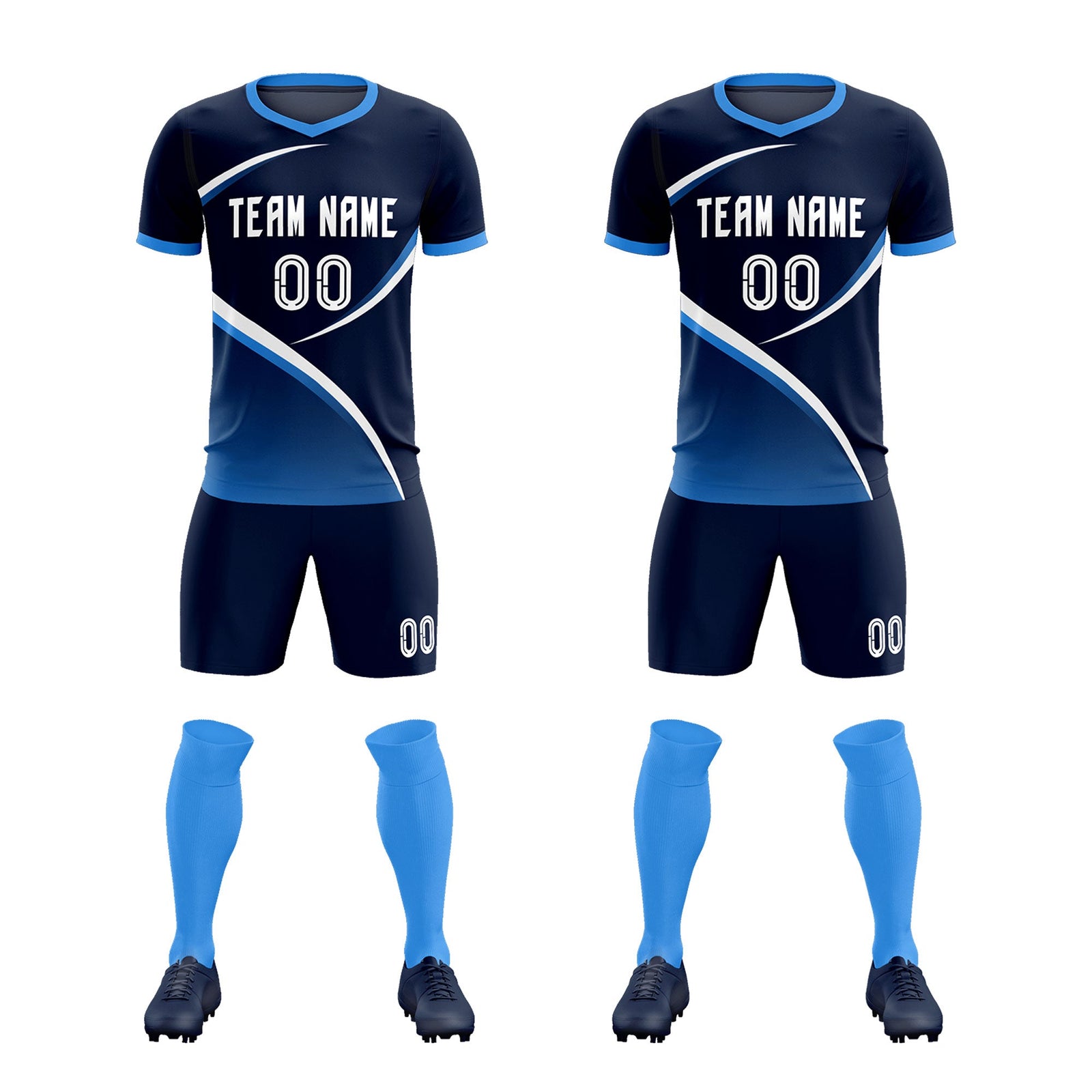 Custom Navy Powder Blue Color Block Training Uniform For Men Soccer Sets Jersey