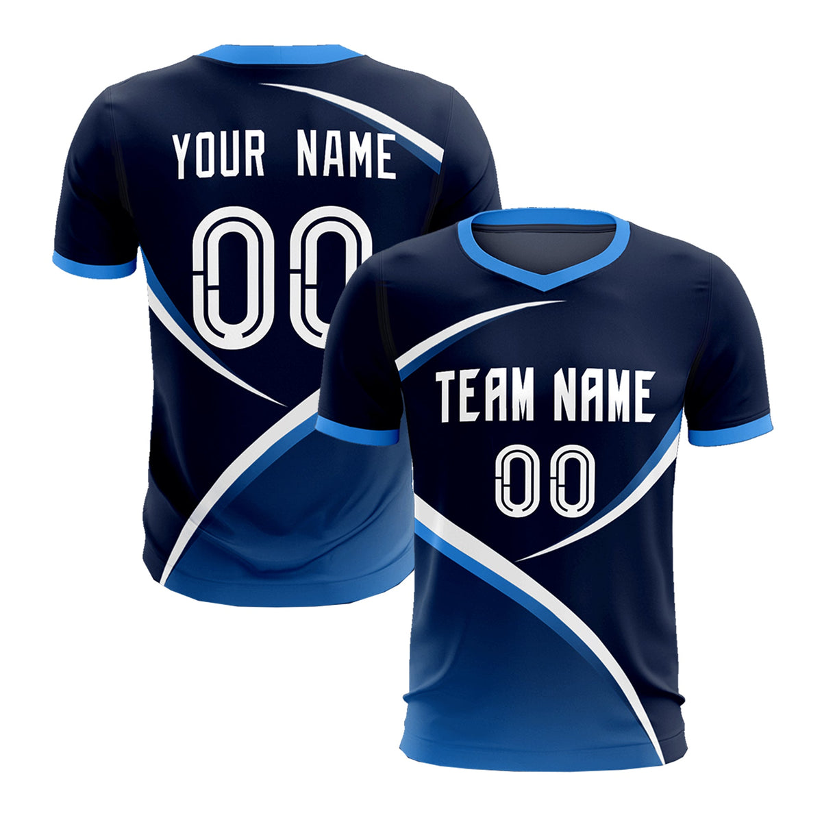 Custom Navy Powder Blue Color Block Training Uniform For Men Soccer Sets Jersey