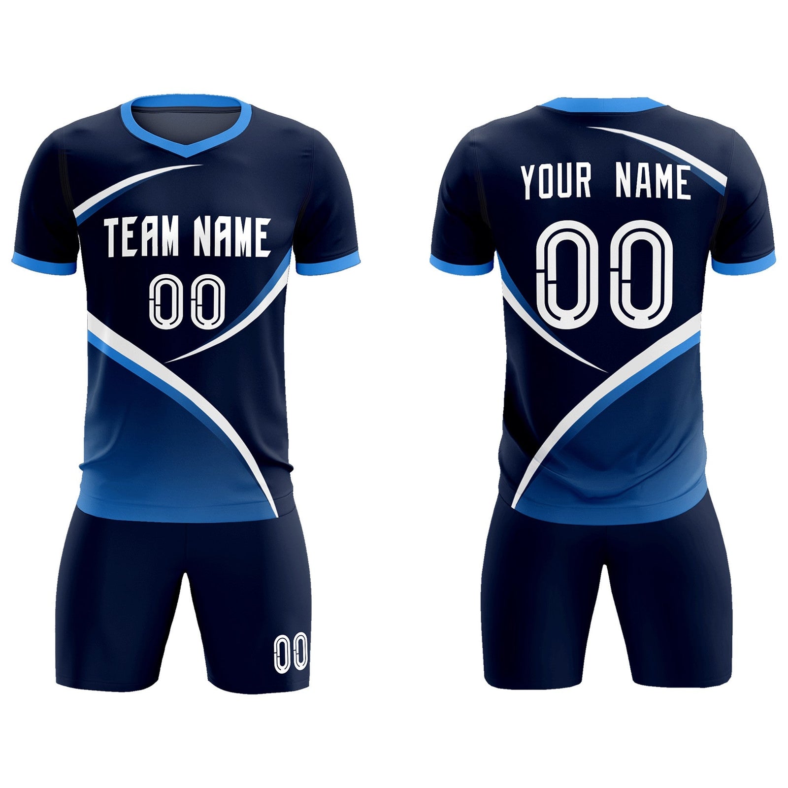 Custom Navy Powder Blue Color Block Training Uniform For Men Soccer Sets Jersey